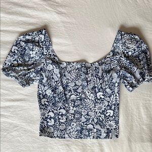 J. Crew Navy and White Floral Blouse